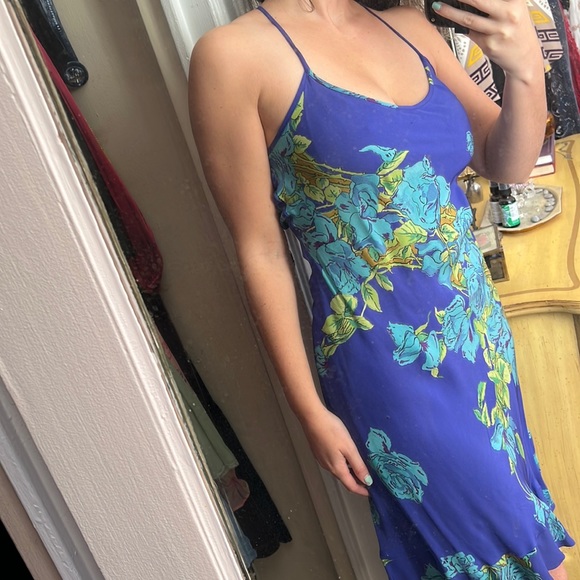 💙 VINTAGE BETSEY JOHNSON RARE PRINT MIDI SLIP BIAS CUT FLORAL DRESS XS S M - Picture 7 of 8